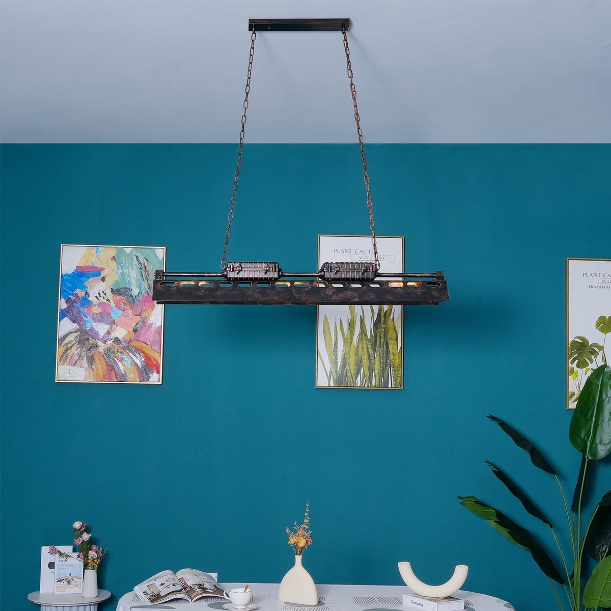 Industrial Rust-Effect Trough Pendant Light on Chain
