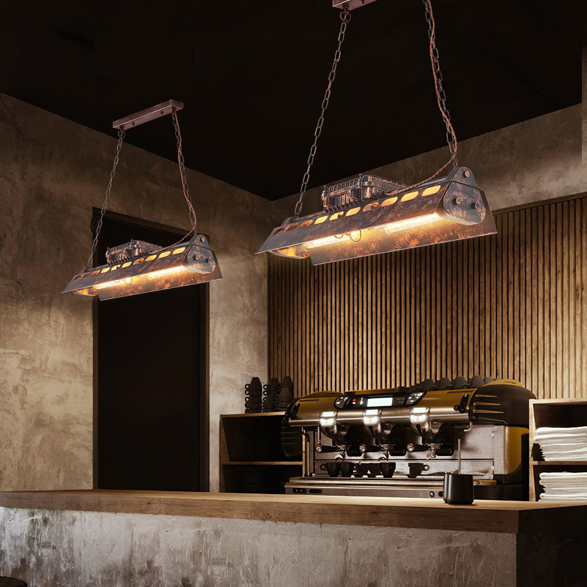 Industrial Rust-Effect Trough Pendant Light on Chain