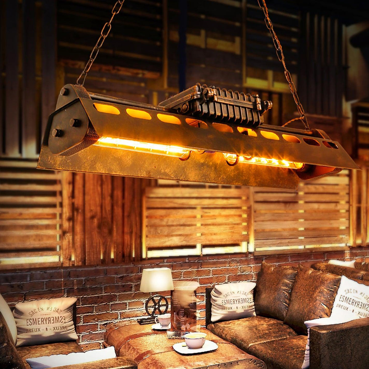 Industrial Rust-Effect Trough Pendant Light on Chain