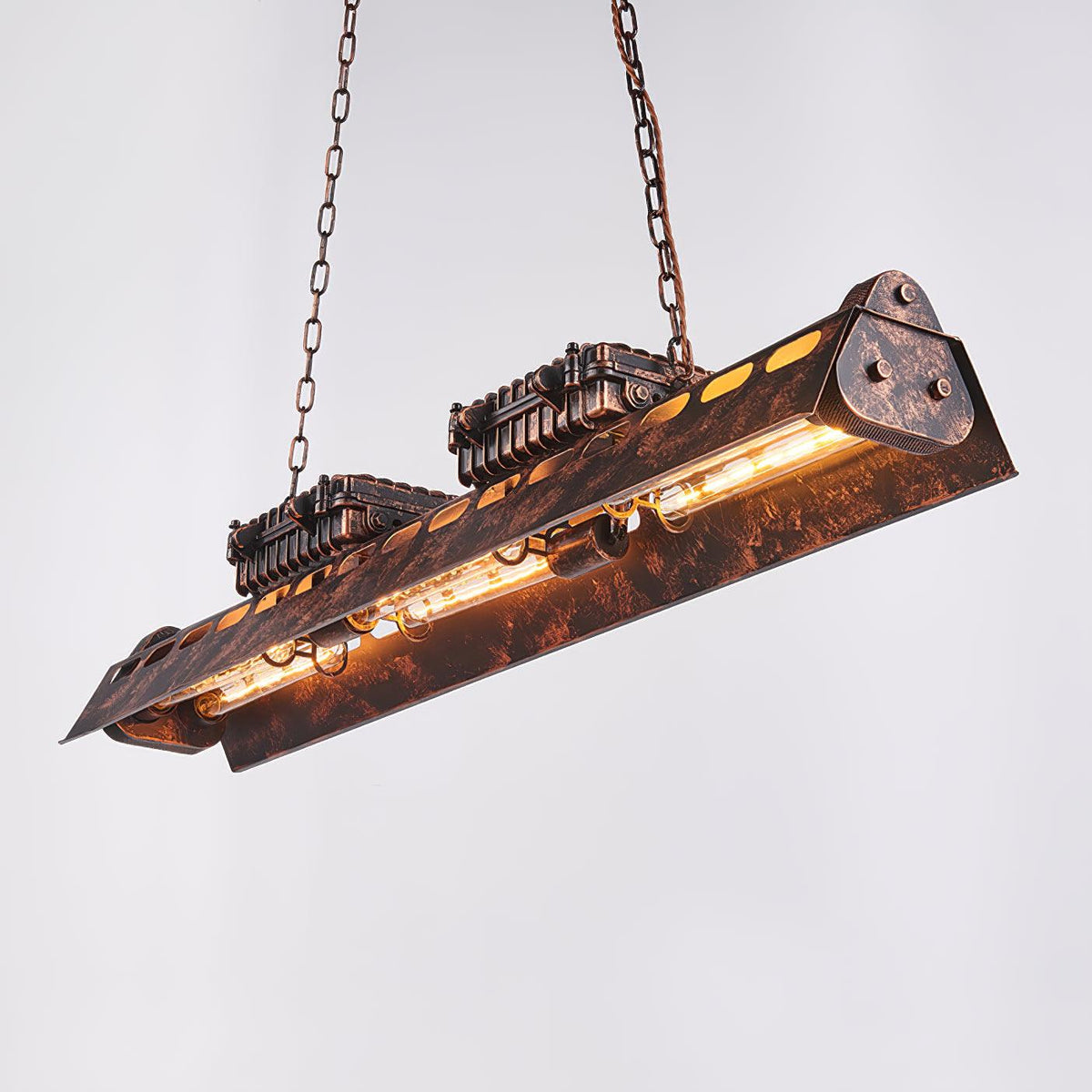 Industrial Rust-Effect Trough Pendant Light on Chain