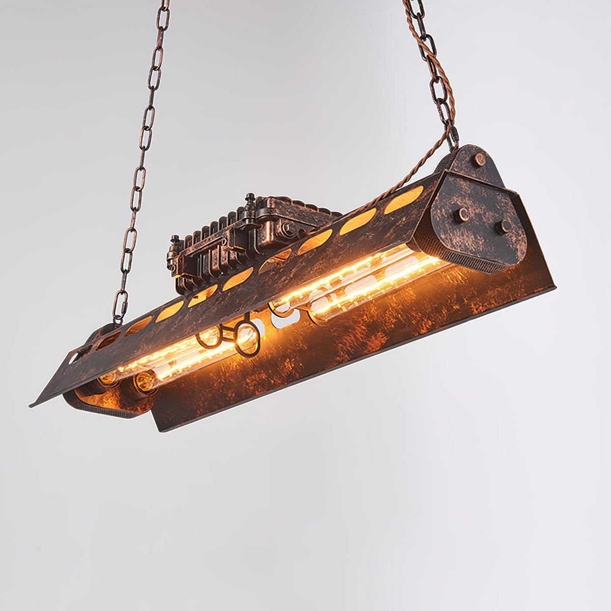 Industrial Rust-Effect Trough Pendant Light on Chain