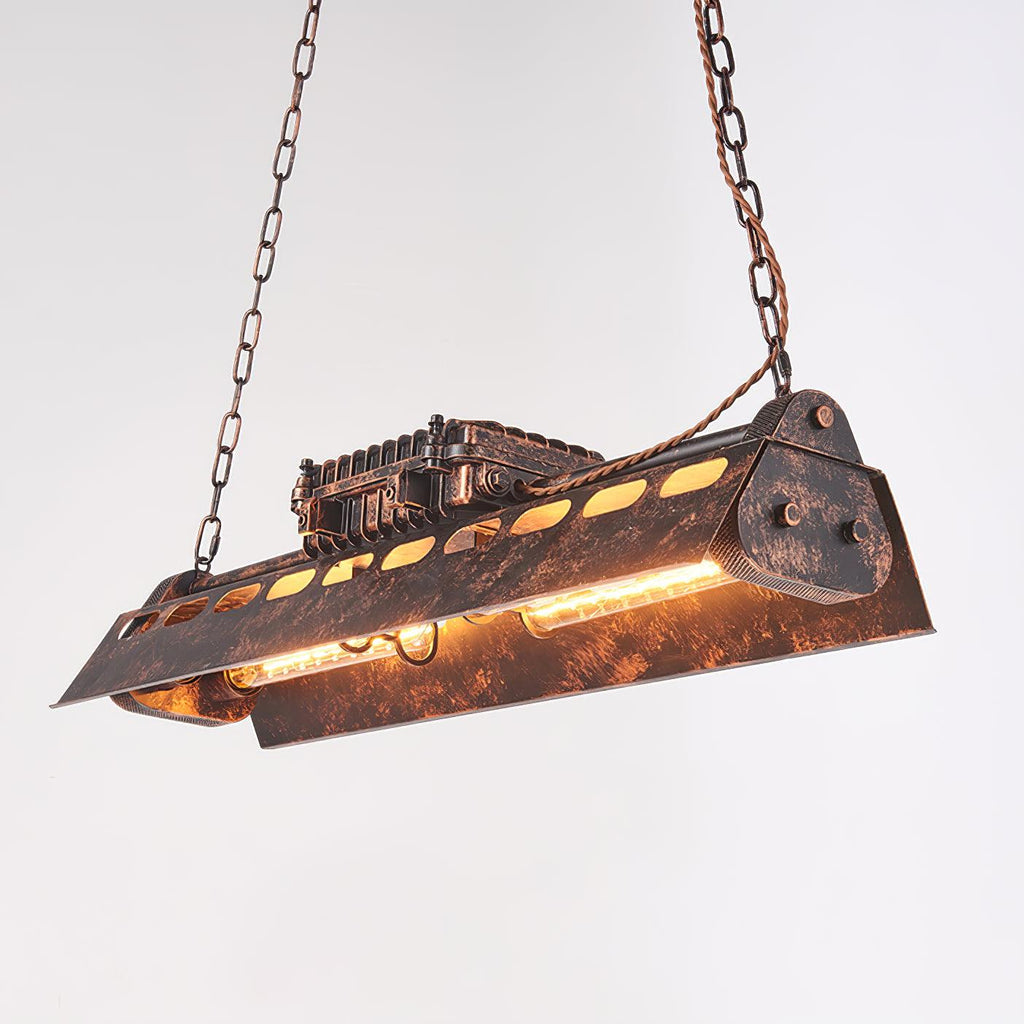 Industrial Rust-Effect Trough Pendant Light on Chain