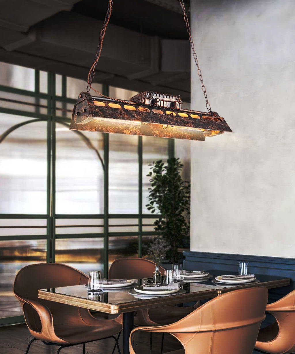 Industrial Rust-Effect Trough Pendant Light on Chain