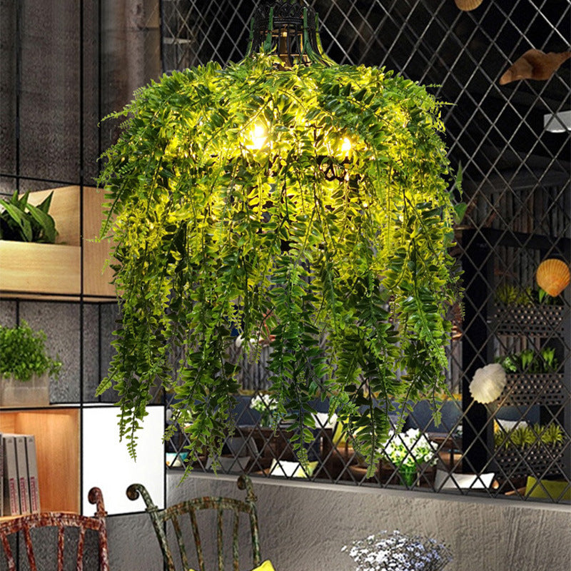 Industrial Pendant Light with Faux Trailing Plants, Adjustable Chain