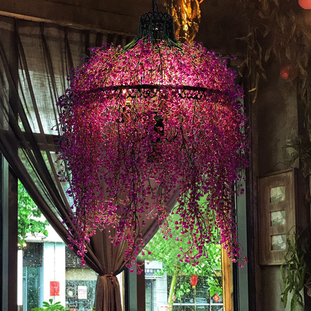 Industrial Pendant Light with Faux Trailing Plants, Adjustable Chain