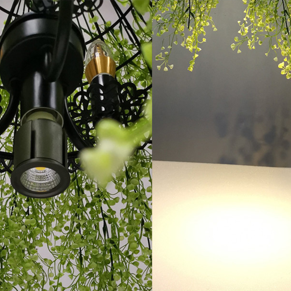 Industrial Pendant Light with Faux Trailing Plants, Adjustable Chain