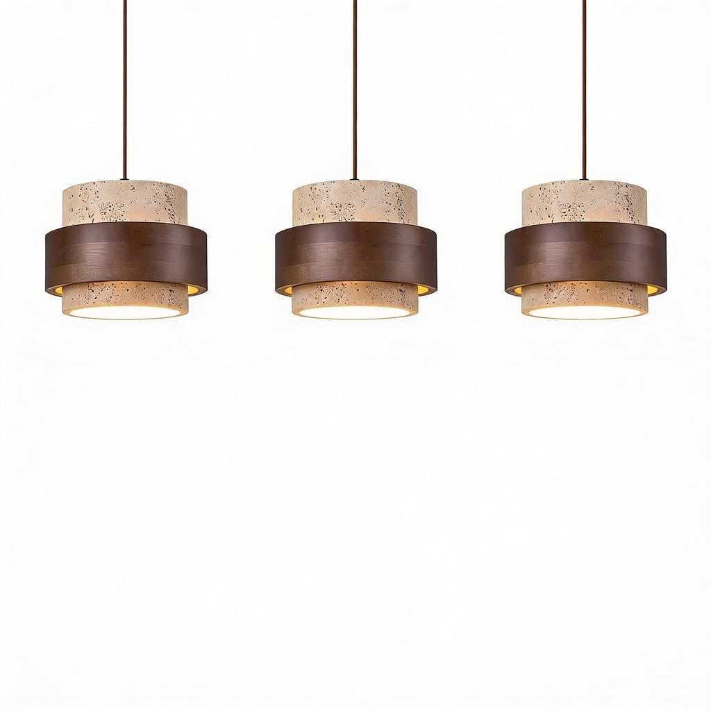 Japandi Travertine Cylinder Pendant Light, E27, 1 to 4 Lights