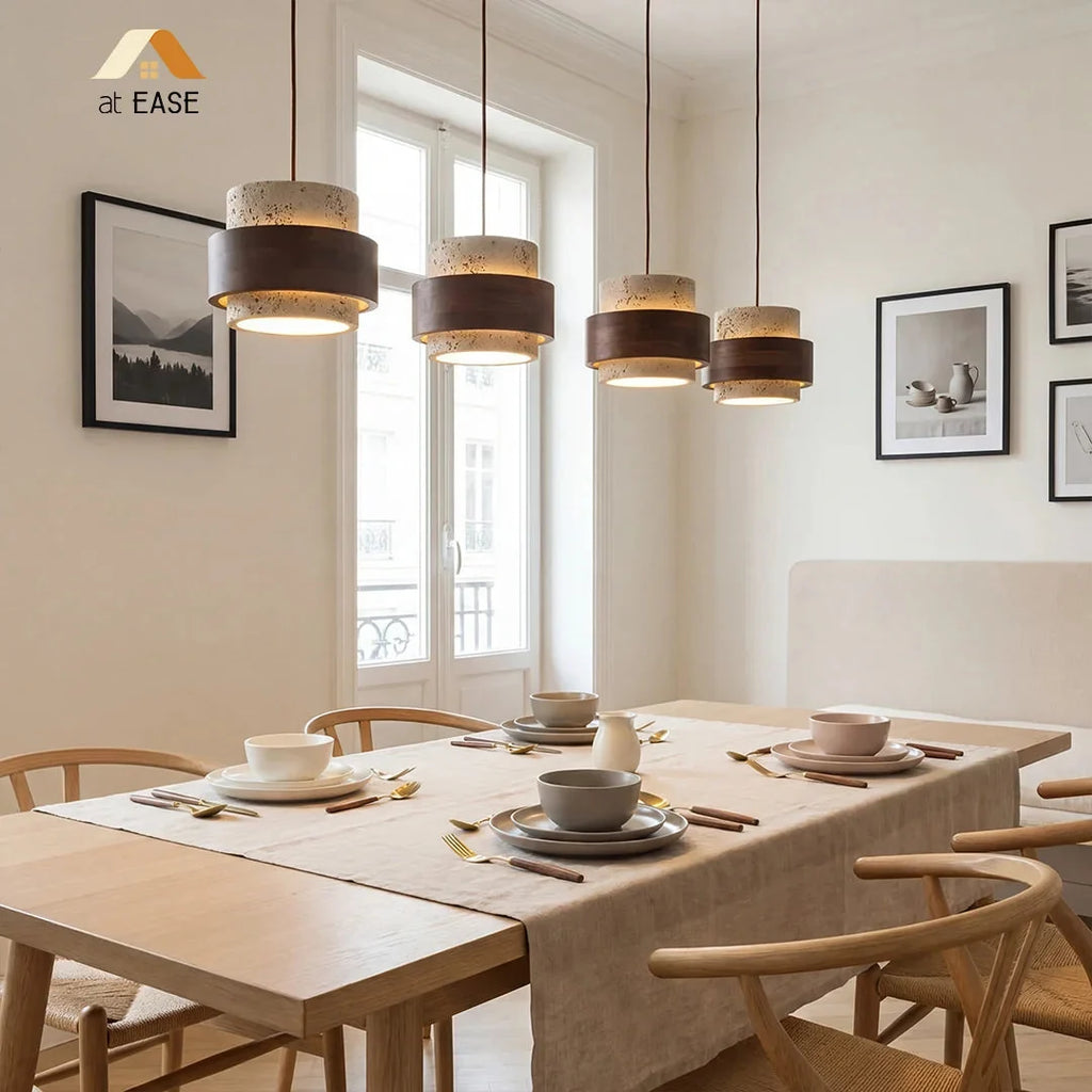 Japandi Travertine Cylinder Pendant Light, E27, 1 to 4 Lights
