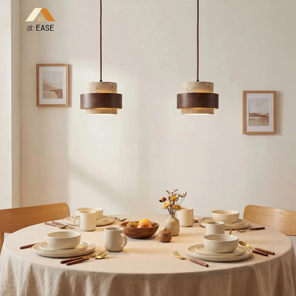 Japandi Travertine Cylinder Pendant Light, E27, 1 to 4 Lights