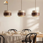 Japandi Travertine Cylinder Pendant Light, E27, 1 to 4 Lights