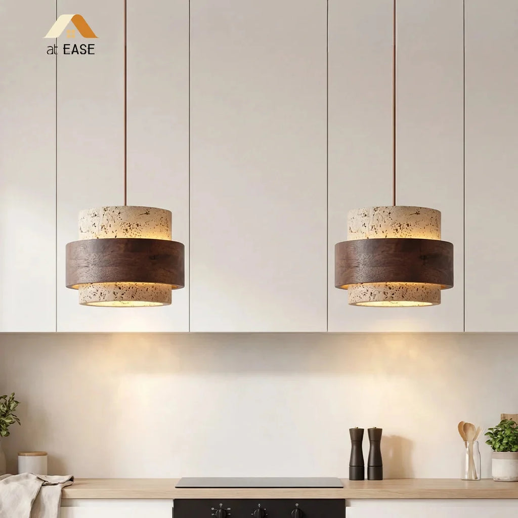 Japandi Travertine Cylinder Pendant Light, E27, 1 to 4 Lights