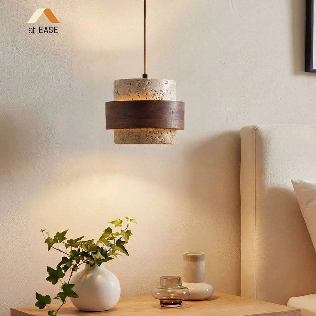 Japandi Travertine Cylinder Pendant Light, E27, 1 to 4 Lights