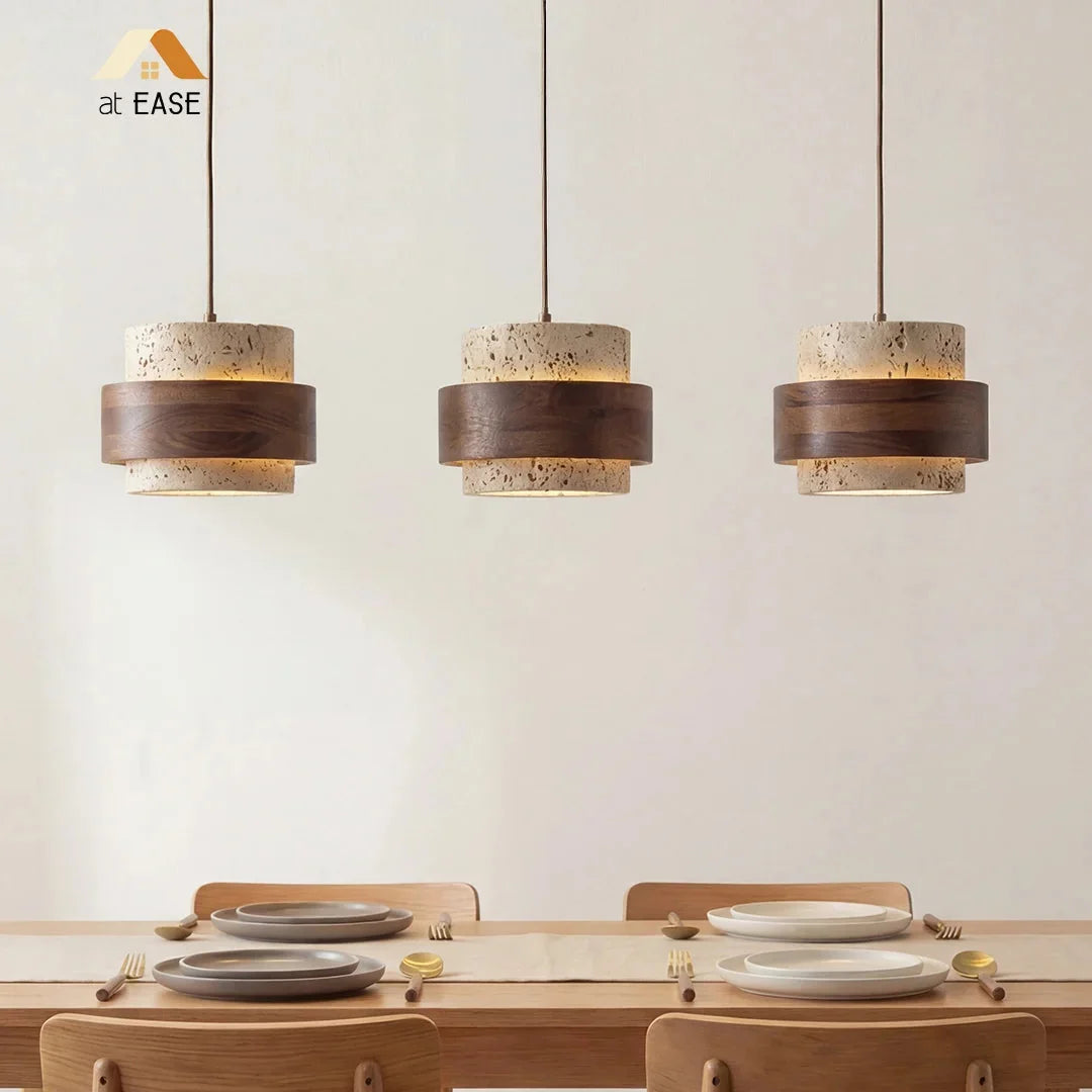 Japandi Travertine Cylinder Pendant Light, E27, 1 to 4 Lights
