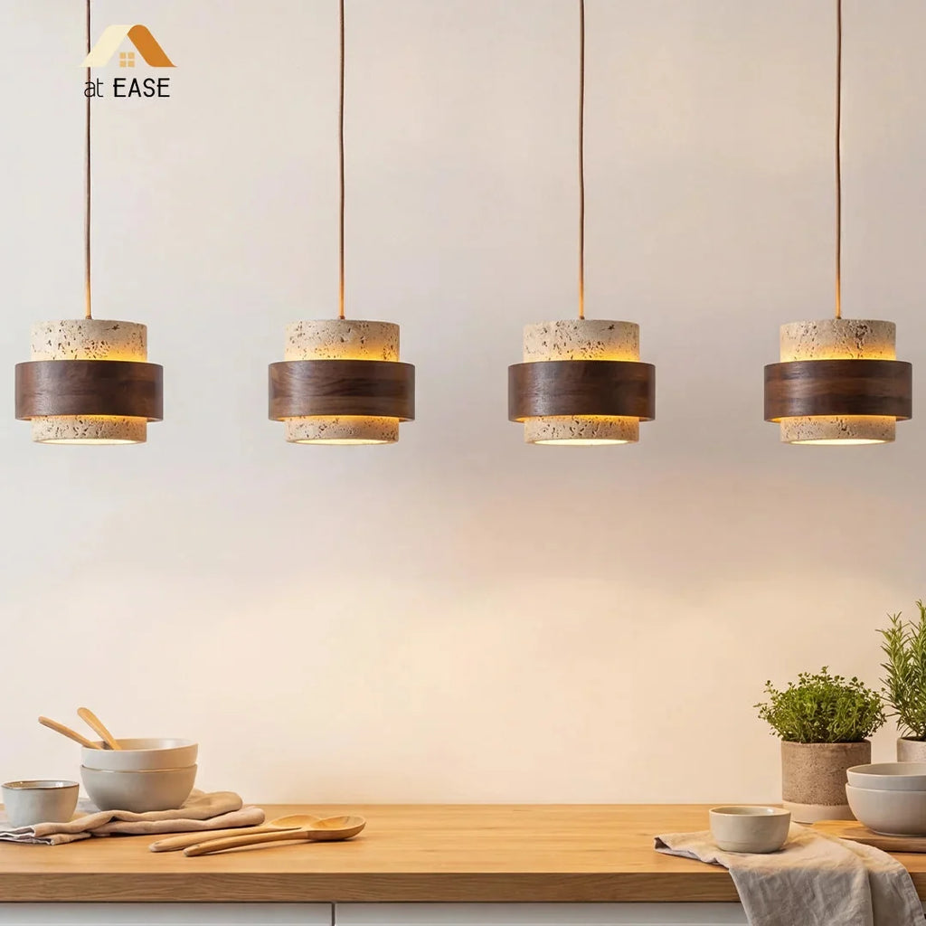 Japandi Travertine Cylinder Pendant Light, E27, 1 to 4 Lights