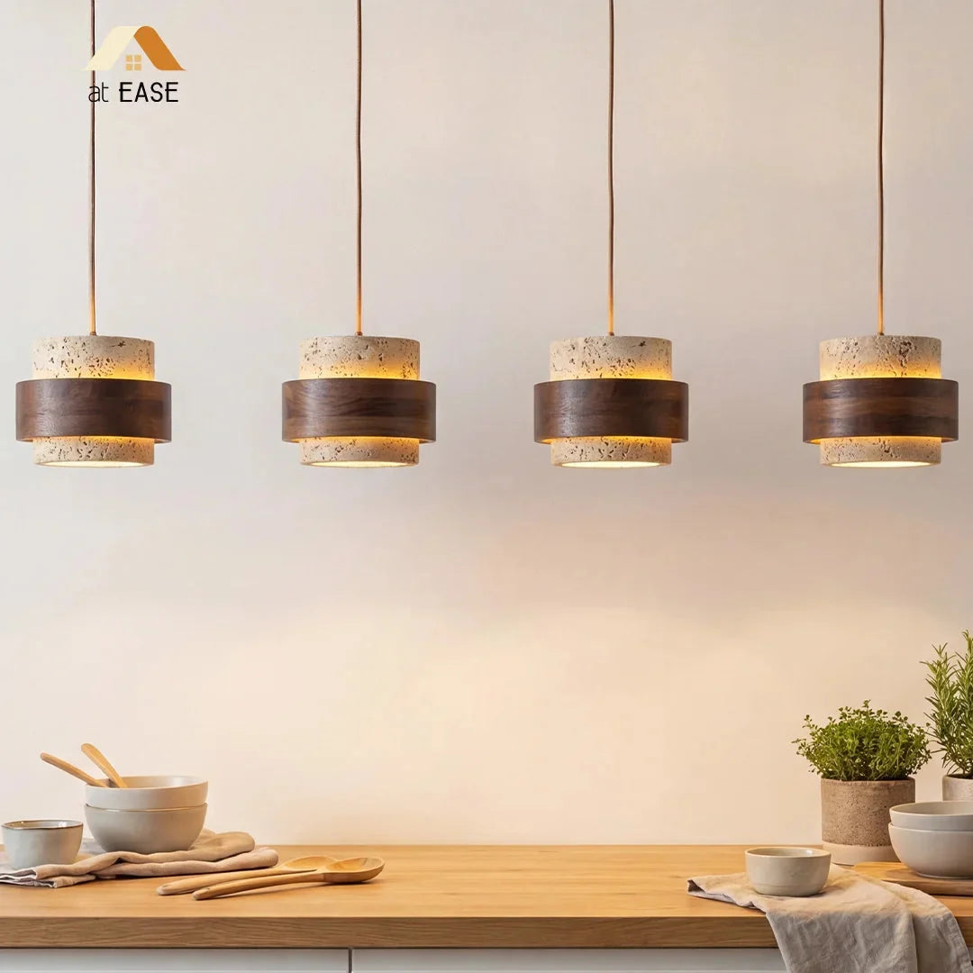 Japandi Travertine Cylinder Pendant Light, E27, 1 to 4 Lights