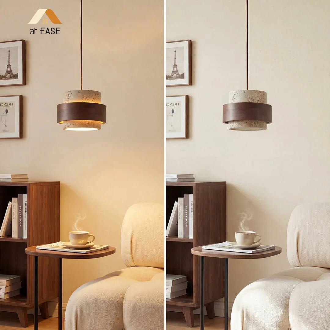 Japandi Travertine Cylinder Pendant Light, E27, 1 to 4 Lights