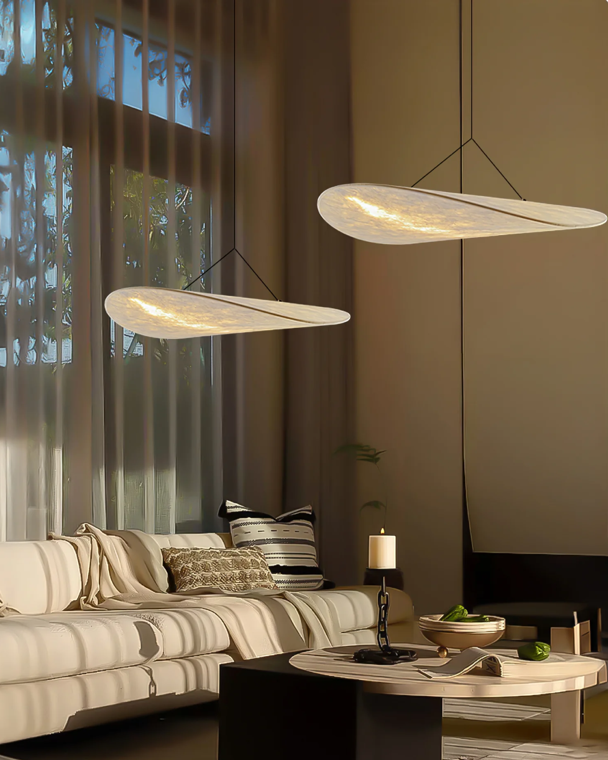 Japandi Ribbon Pendant Light with Sculptural Curved Shade