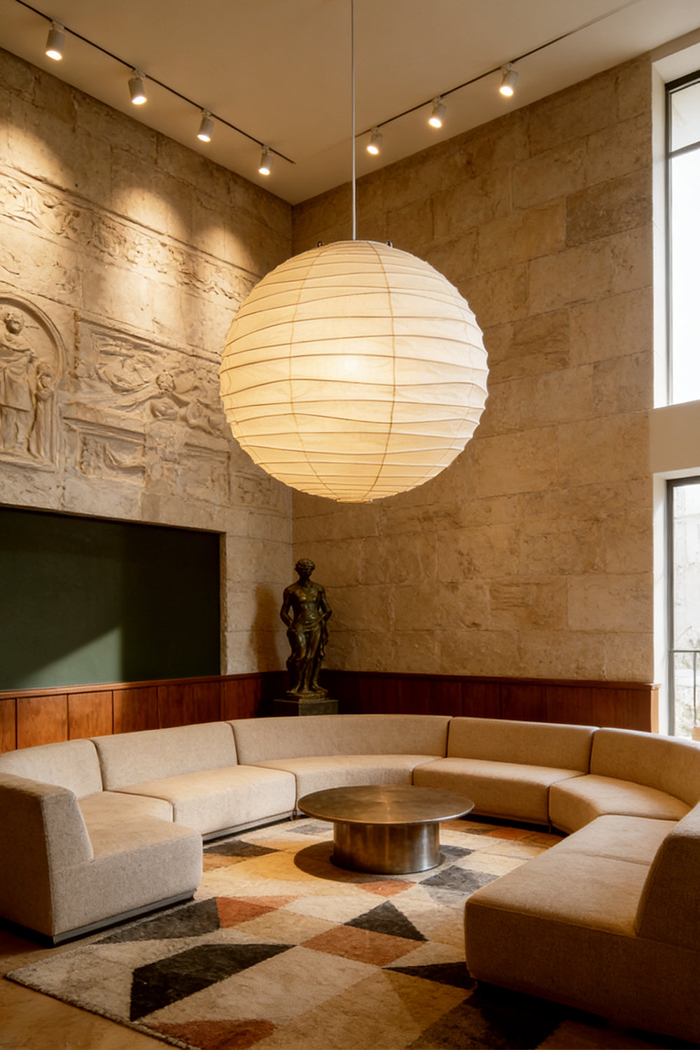 Japanese Washi Paper Globe Pendant Light, 120cm