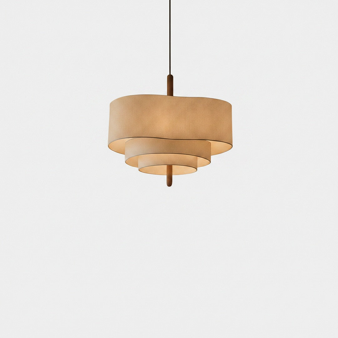Three-Tier Fabric Shade Chandelier with Wood Centre