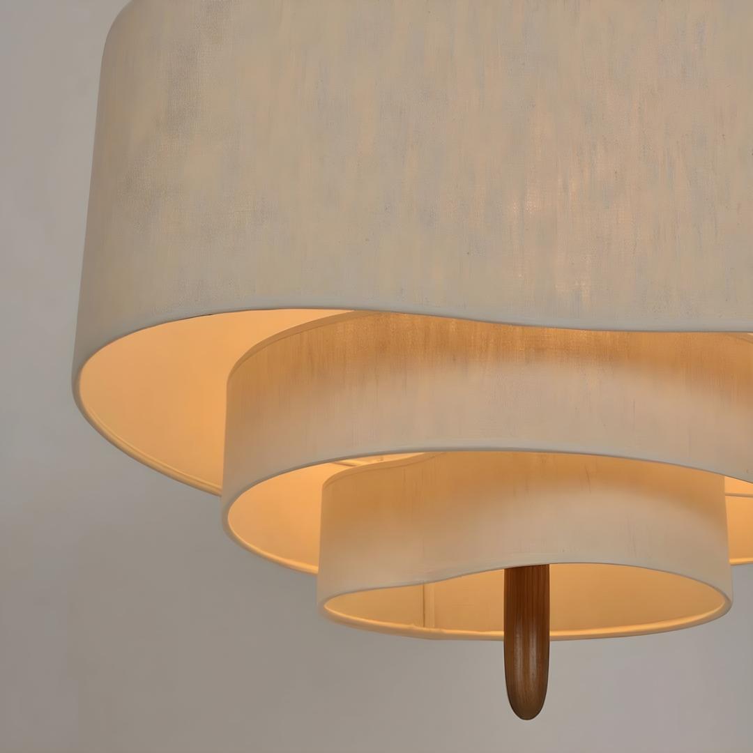 Three-Tier Fabric Shade Chandelier with Wood Centre