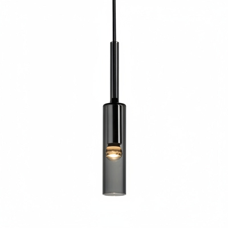 Minimalist Smoked Glass Tube Pendant Light, 42 cm