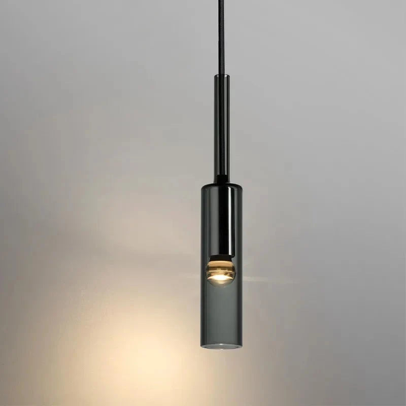 Minimalist Smoked Glass Tube Pendant Light, 42 cm