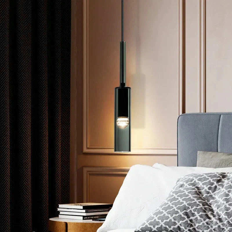 Minimalist Smoked Glass Tube Pendant Light, 42 cm