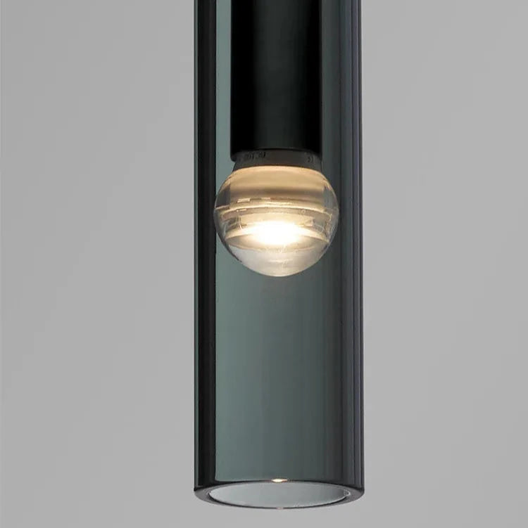 Minimalist Smoked Glass Tube Pendant Light, 42 cm
