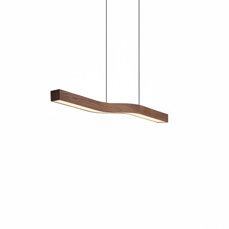 Minimalist Linear LED Pendant with Walnut Wood-Effect Finish