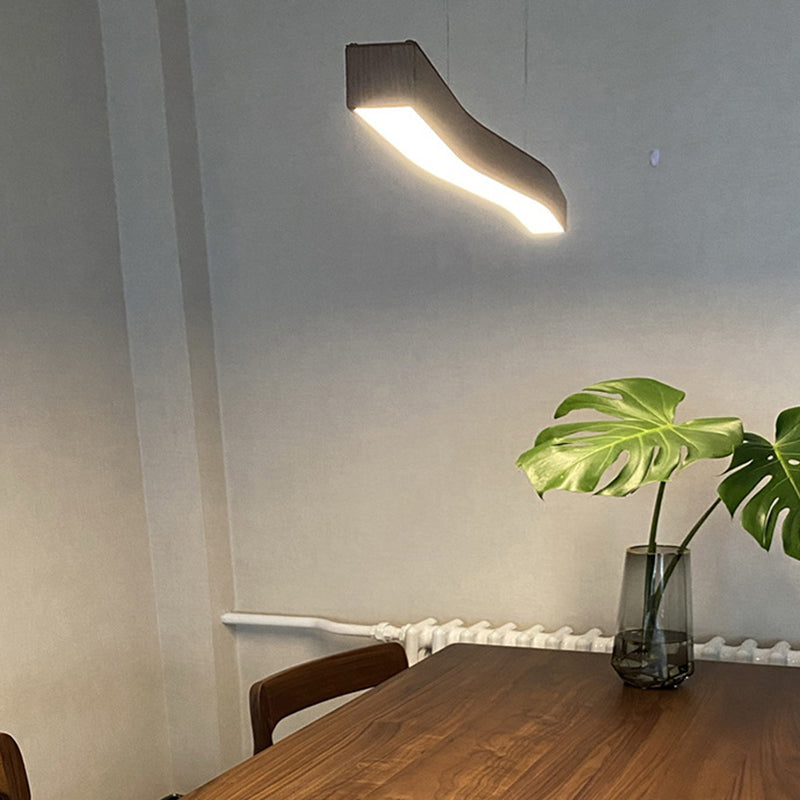 Minimalist Linear LED Pendant with Walnut Wood-Effect Finish