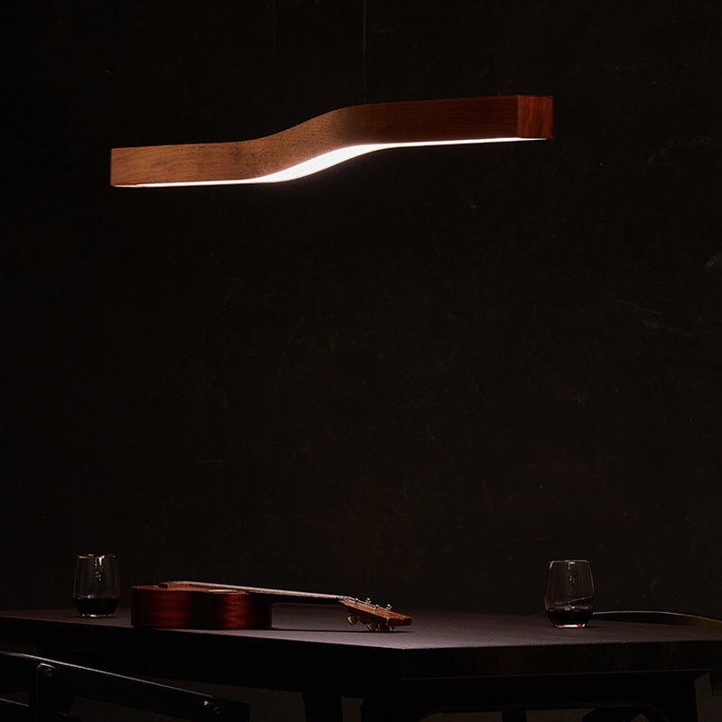 Minimalist Linear LED Pendant with Walnut Wood-Effect Finish