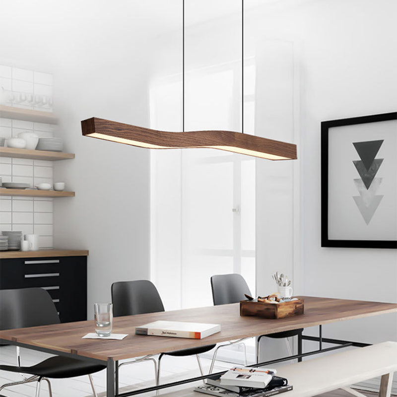 Minimalist Linear LED Pendant with Walnut Wood-Effect Finish