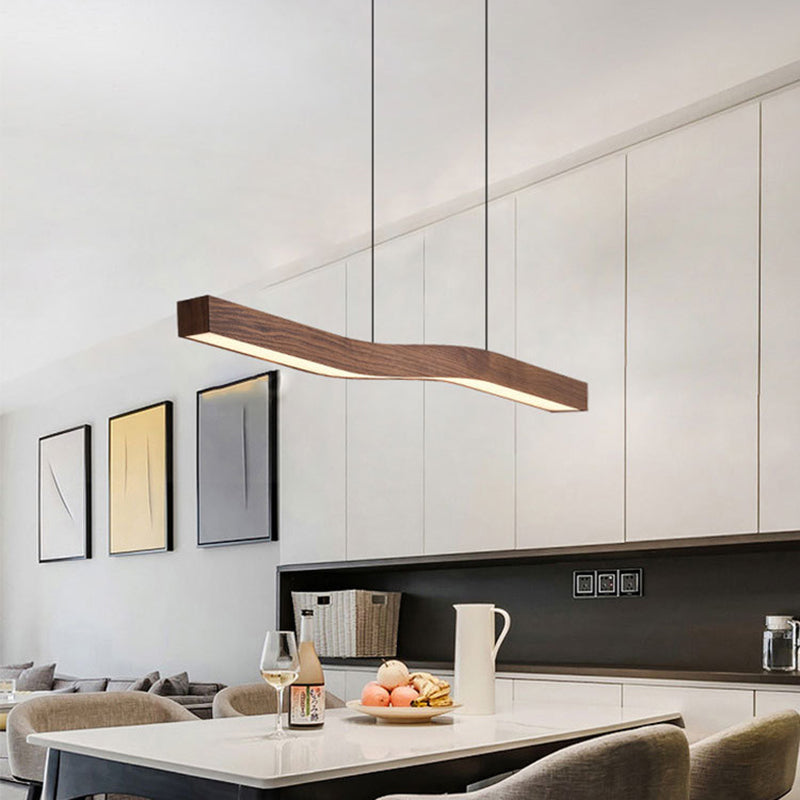 Minimalist Linear LED Pendant with Walnut Wood-Effect Finish