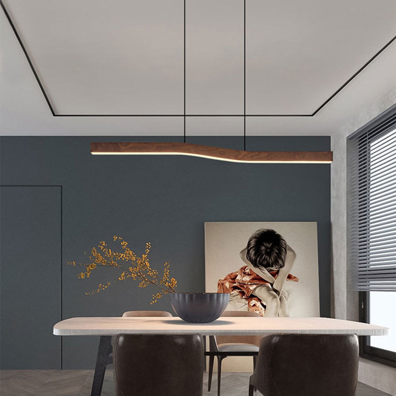Minimalist Linear LED Pendant with Walnut Wood-Effect Finish