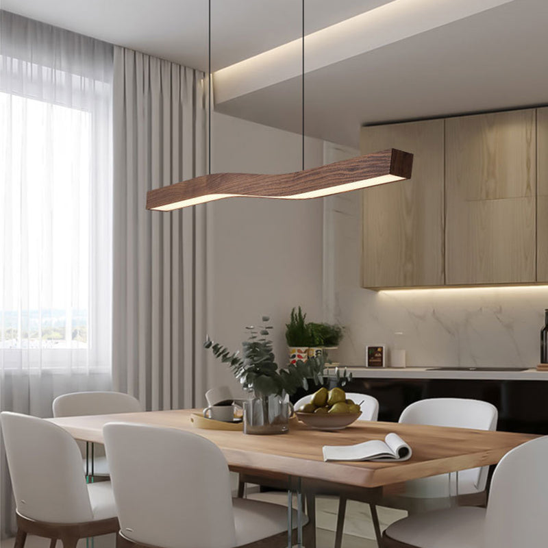 Minimalist Linear LED Pendant with Walnut Wood-Effect Finish