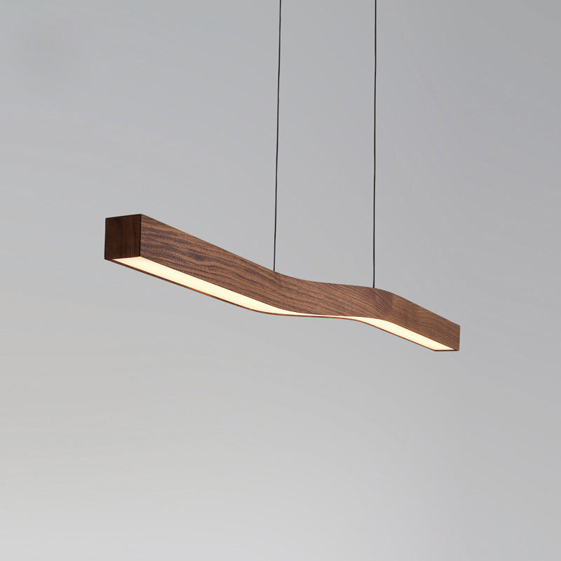 Minimalist Linear LED Pendant with Walnut Wood-Effect Finish