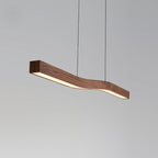 Minimalist Linear LED Pendant with Walnut Wood-Effect Finish