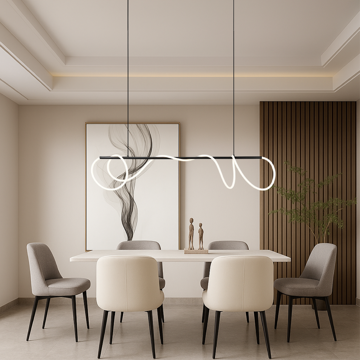 Wavy LED Light Cord Linear Pendant Light, Dimmable