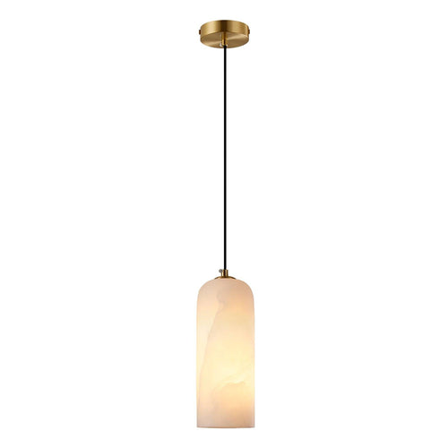 Alabaster Cylinder Pendant Light with Brass Finish