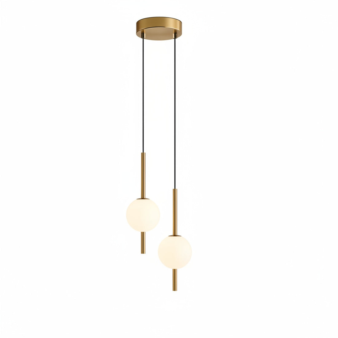 Minimalist Opal Glass Globe Pendant Light, Black or Brass-Effect