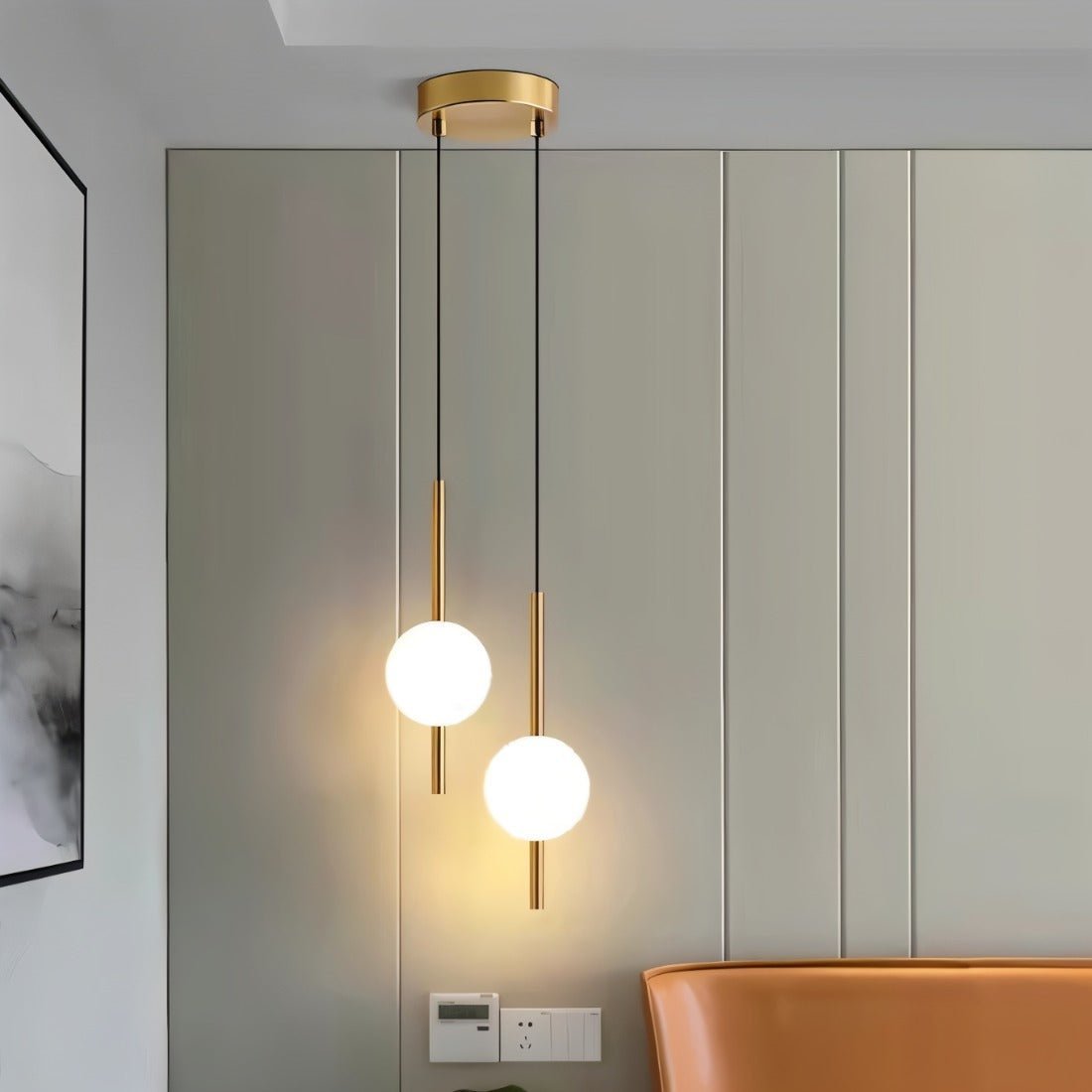 Minimalist Opal Glass Globe Pendant Light, Black or Brass-Effect