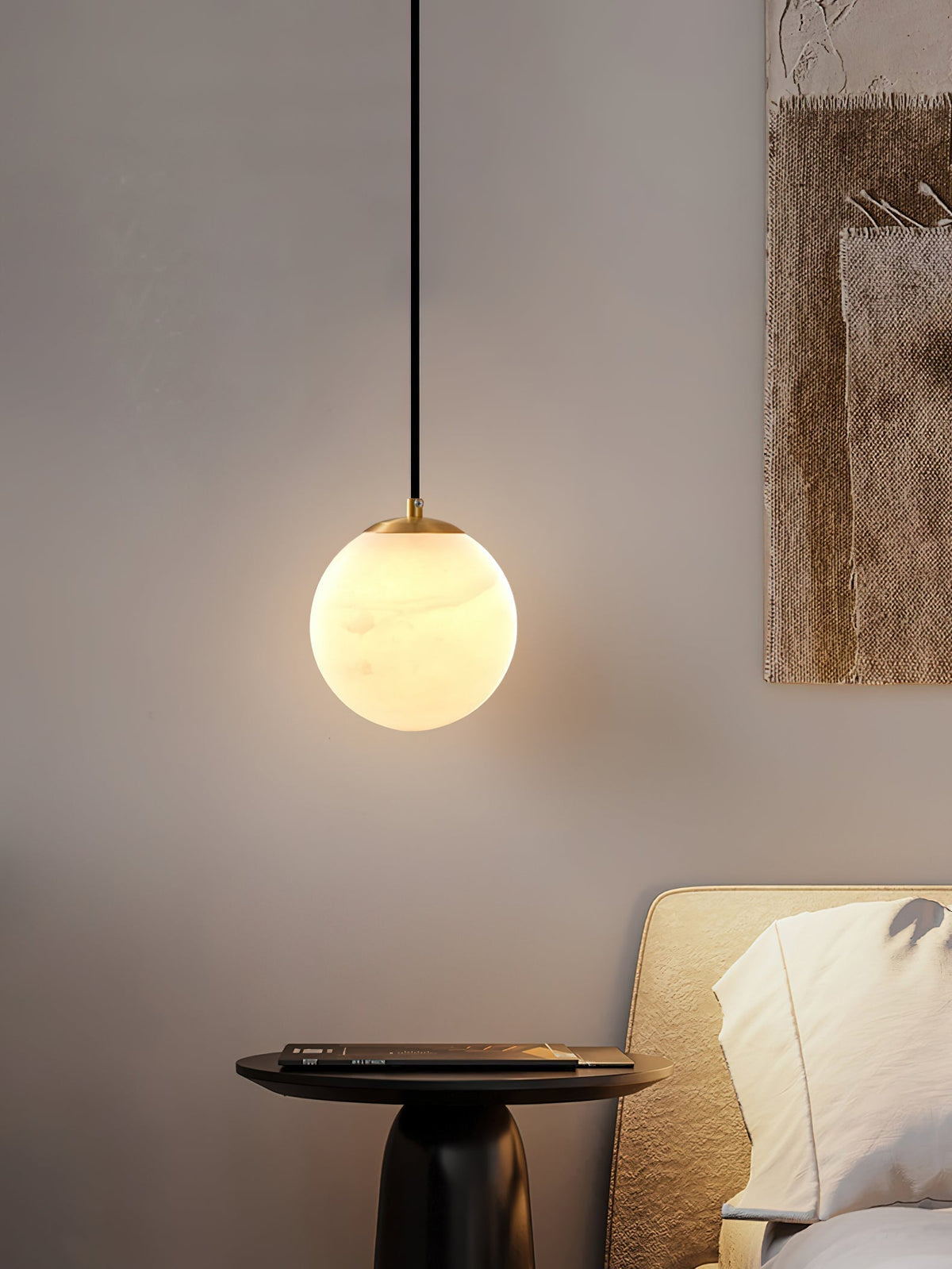 Alabaster Globe Pendant Light with Brass Fitting