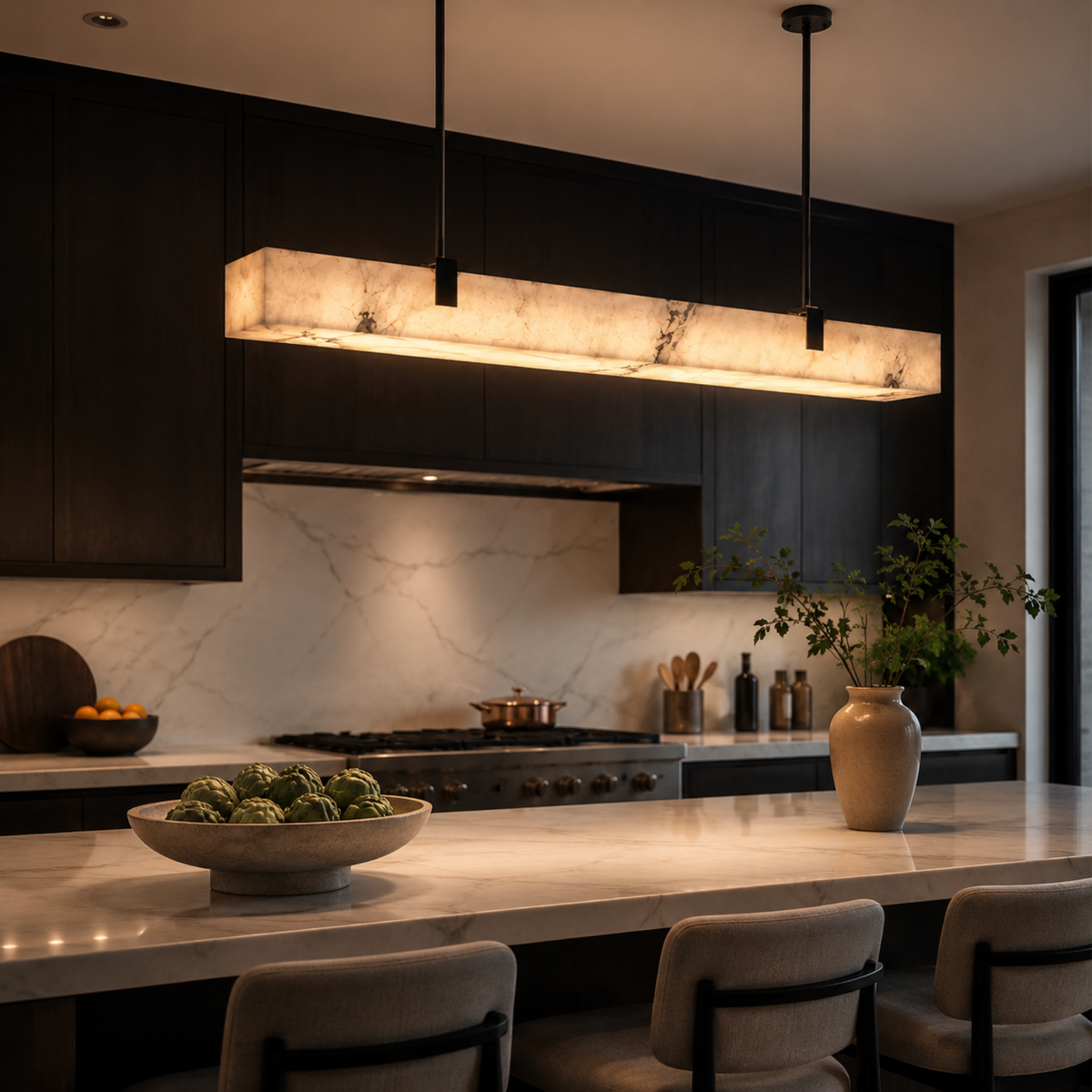 Marble-Effect Linear Pendant Light, Dimmable 3000K LED