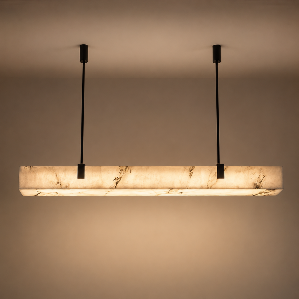 Marble-Effect Linear Pendant Light, Dimmable 3000K LED