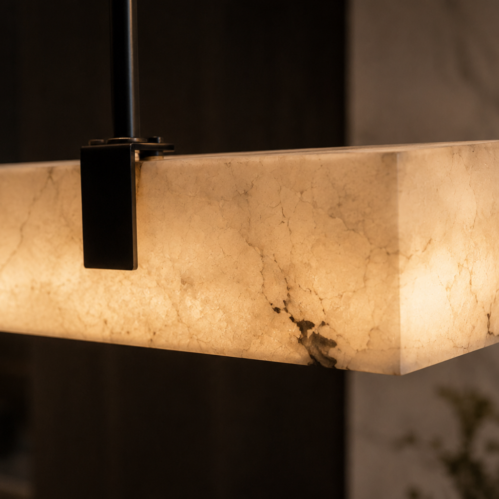 Marble-Effect Linear Pendant Light, Dimmable 3000K LED