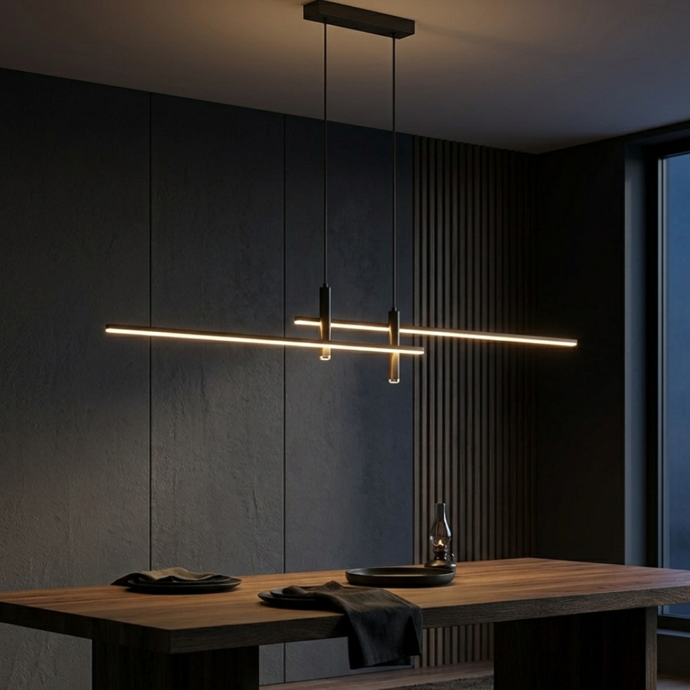 Two Tier Linear LED Pendant Light, Dimmable, Adjustable Drop