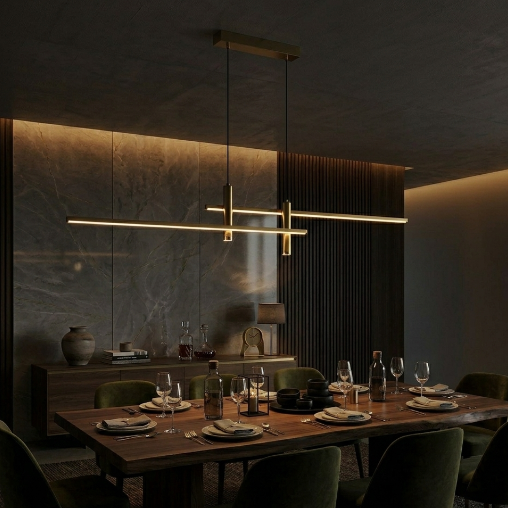 Two Tier Linear LED Pendant Light, Dimmable, Adjustable Drop