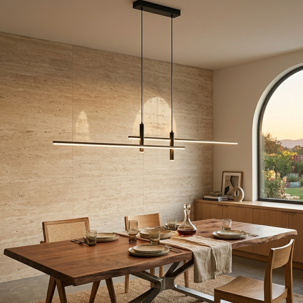 Two Tier Linear LED Pendant Light, Dimmable, Adjustable Drop
