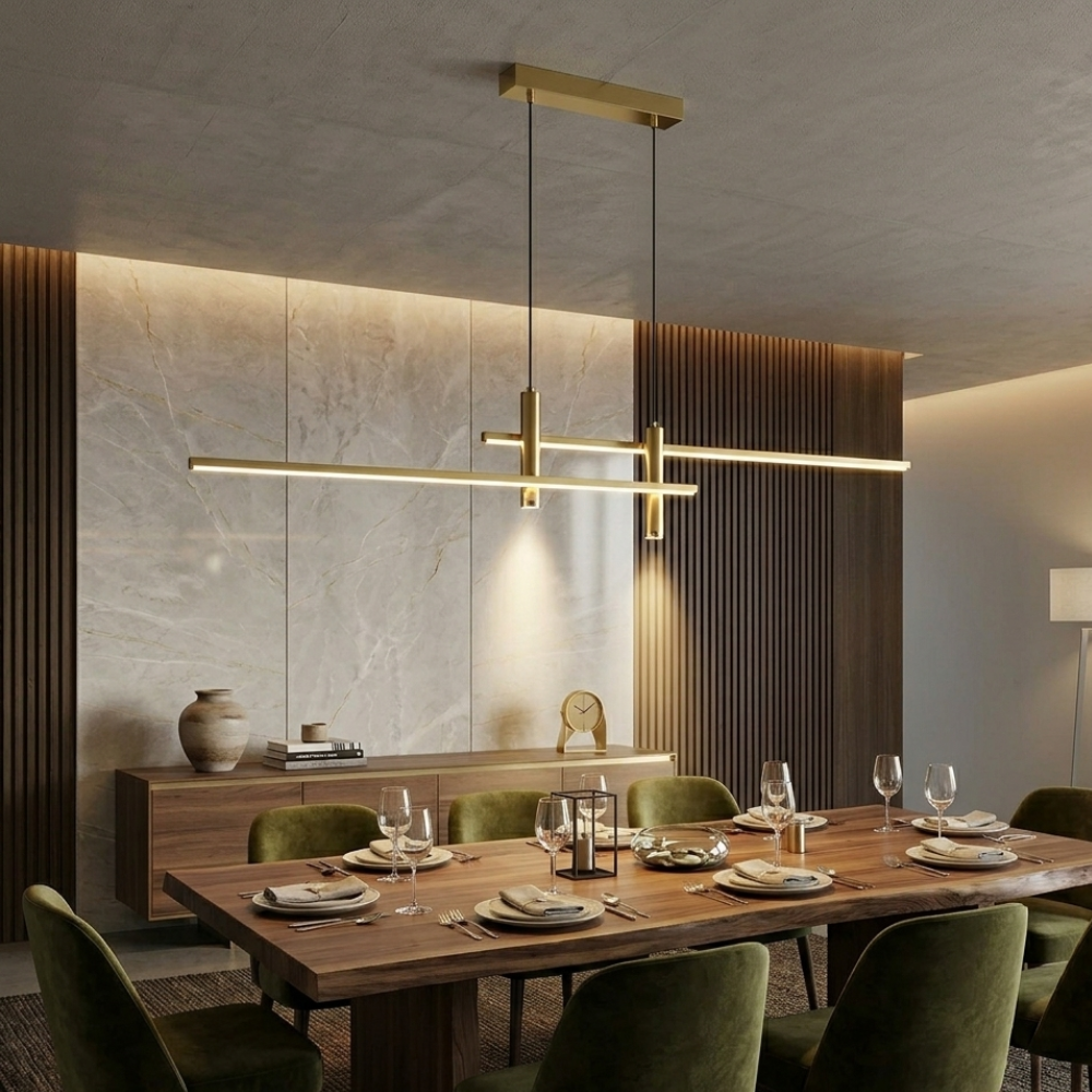 Two Tier Linear LED Pendant Light, Dimmable, Adjustable Drop
