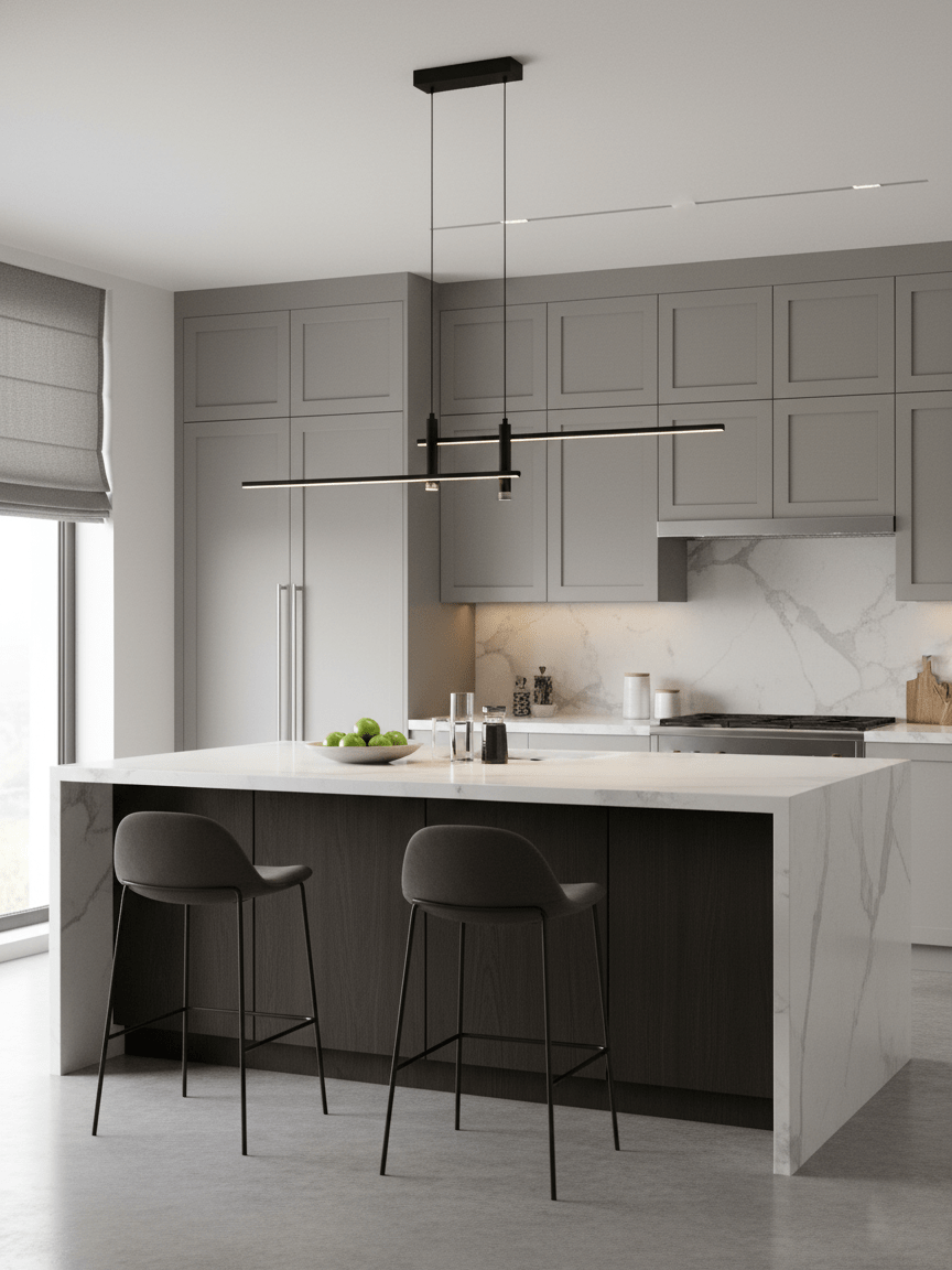 Two Tier Linear LED Pendant Light, Dimmable, Adjustable Drop